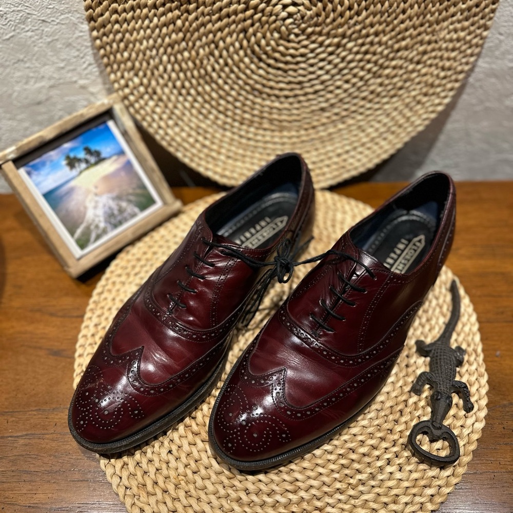 Florsheim Imperial Wingtip Brogue Oxfords In Burgundy Sz 11  Vtg RARE